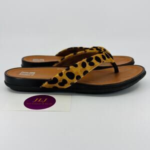FitFlop Women's Gracie Leapard Print Calf Hair Flip Flop Thong Sandals Size 6